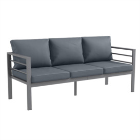 3-Seater Aluminium Frame Garden Bench with Cushions, Backrest & Armrest, Grey