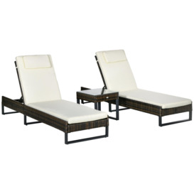 3 PCs Rattan Sun Lounger Set w/ Cushions, 5-Level Chaise Lounge Chair Set, Grey