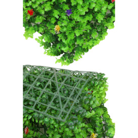 Artificial Hedge Panels Green Grass Wall Backdrop, Small Flowers - thumbnail 3