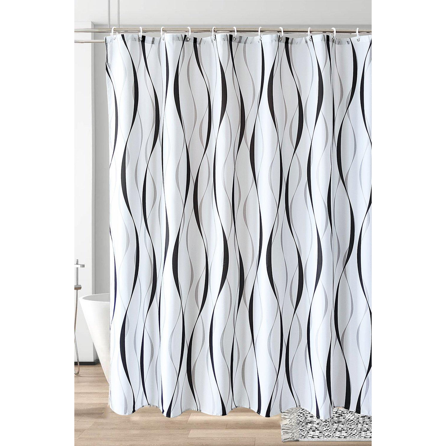 Curved Design, 3D Effect Shower Curtain, Black, Grey & White - 180cm x 180cm - image 1