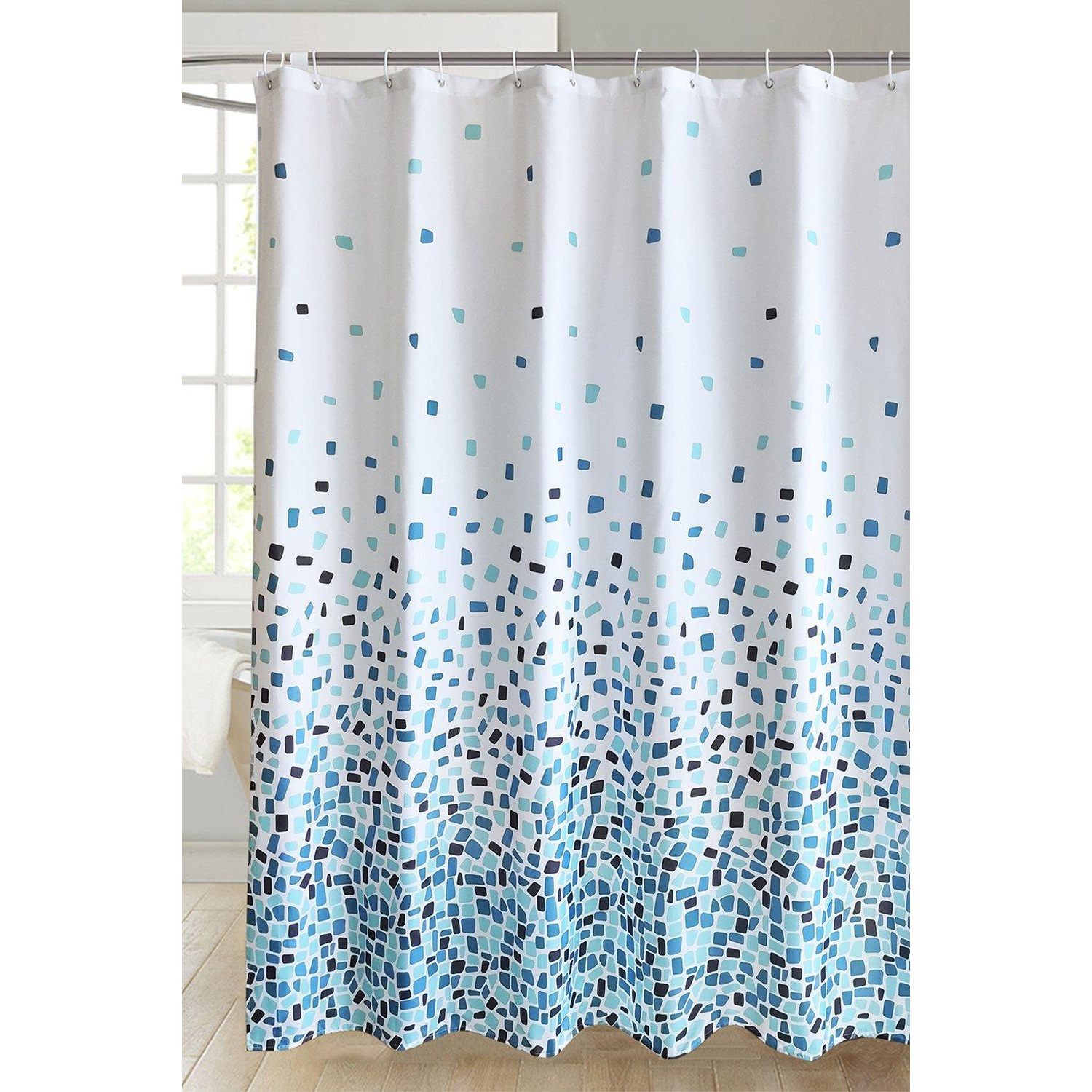 Blue Mosaic Polyester Shower Curtain - 180cm x 200cm - image 1