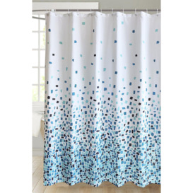 Blue Mosaic Polyester Shower Curtain - 180cm x 200cm