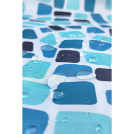 Blue Mosaic Polyester Shower Curtain - 180cm x 200cm - thumbnail 3