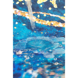 Abstract Blue Shower Curtain, Gold Cracked Lines - 180cm x 200cm - thumbnail 3