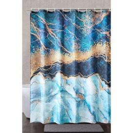 Abstract Blue Shower Curtain, Gold Cracked Lines - 180cm x 200cm - thumbnail 1
