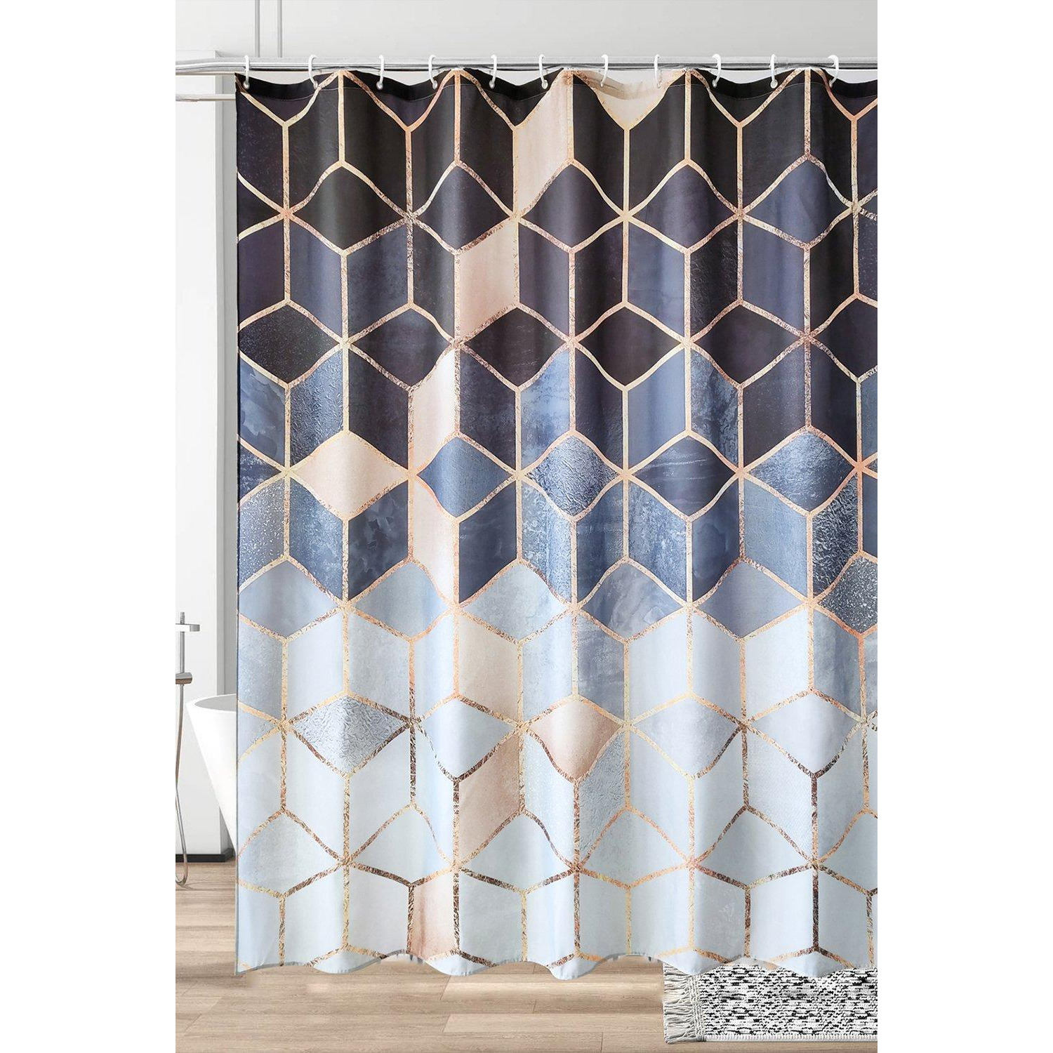 Marble Shower Curtain, Blue Black & White - 180cm x 180cm - image 1