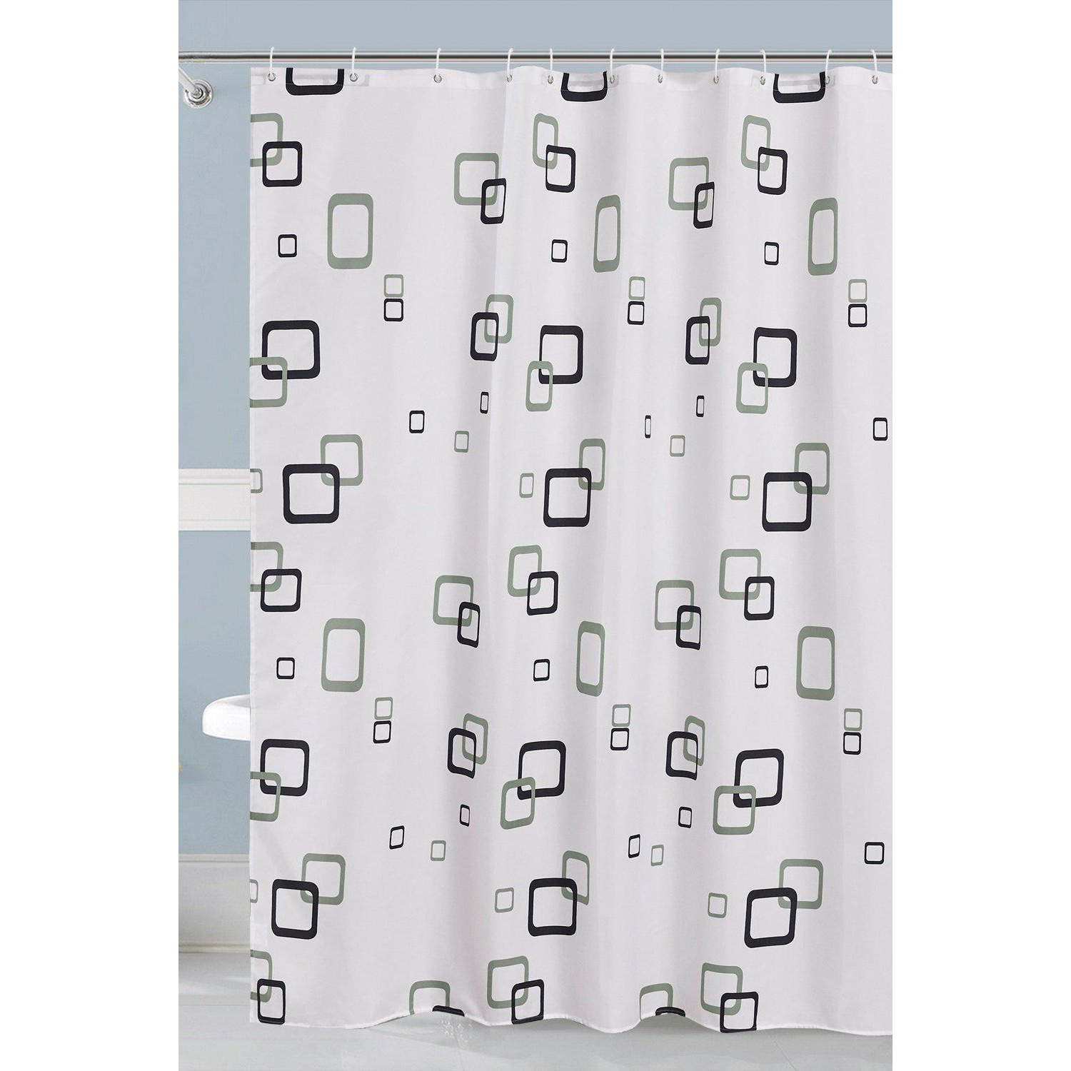 Grey & Black Square Design Shower Curtain - 180cm x 200cm - image 1
