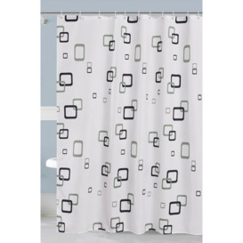 Grey & Black Square Design Shower Curtain - 180cm x 200cm