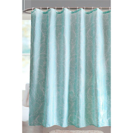 Flower & Leaves Design Shower Curtain, Light Blue - 180cm x 200cm