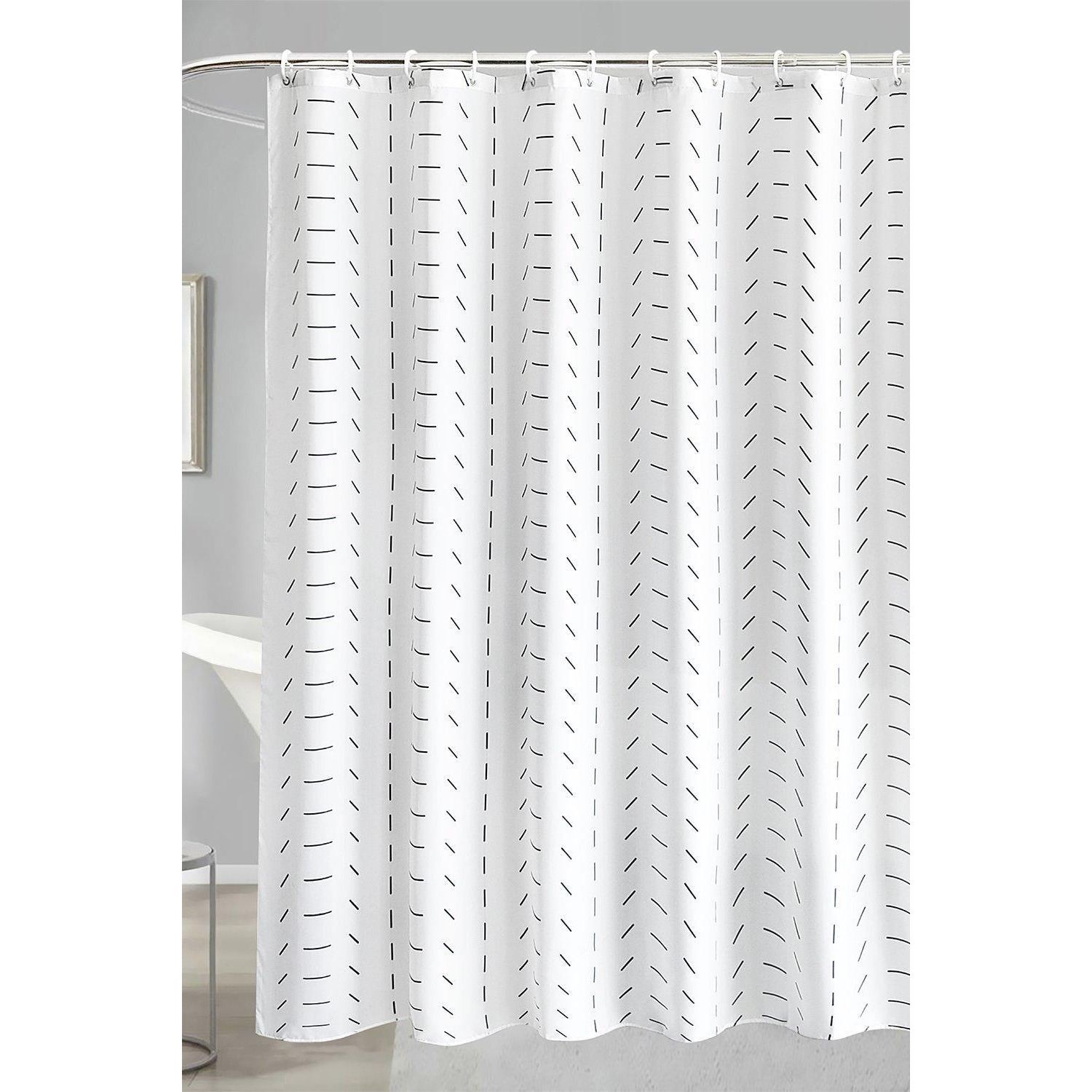 Simple Geometric Lines Printed Shower Curtain, Black & White - 180cm x 200cm - image 1