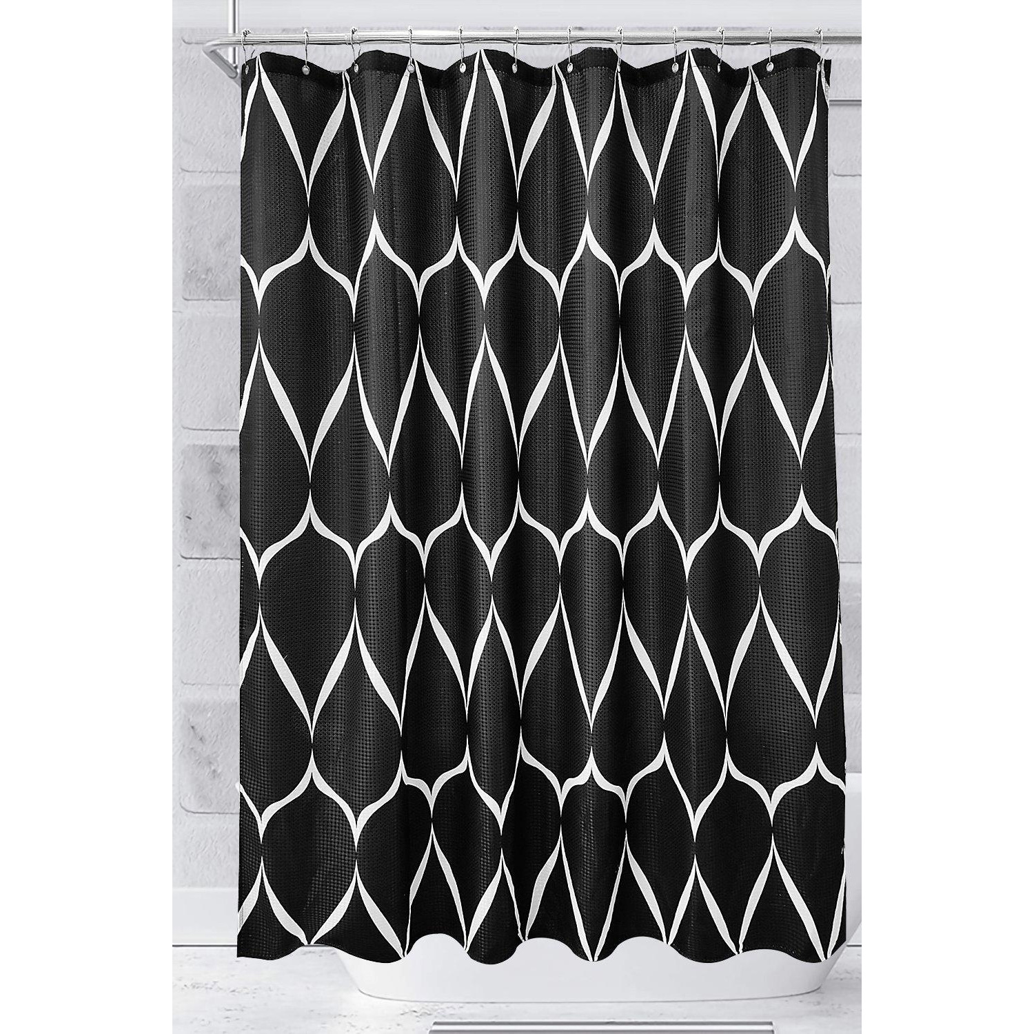 Lattice Design Shower Curtain, Black - 180cm x 180cm - image 1