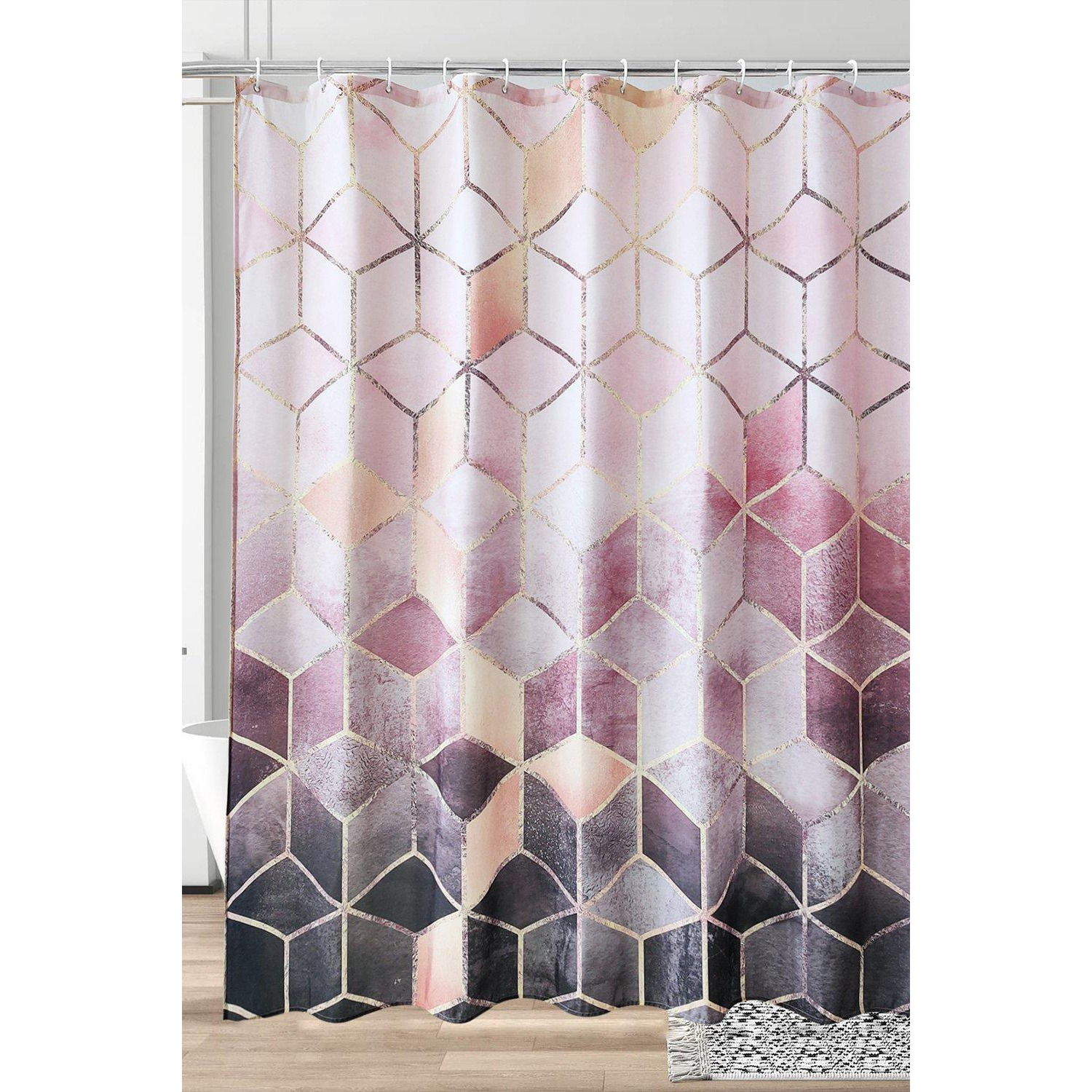 Geometric Shower Curtain, Pink & Grey - 180cm x 180cm - image 1