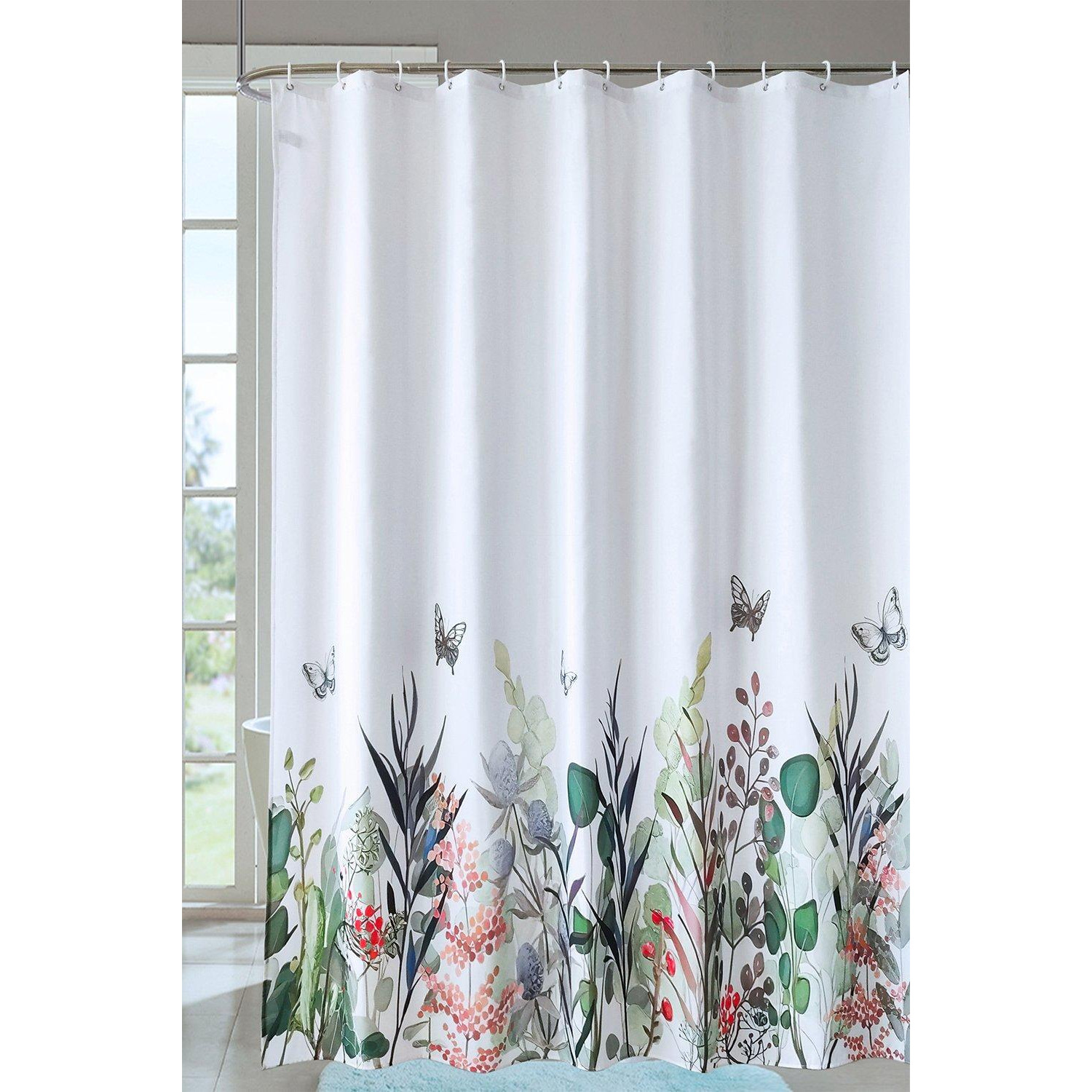 Butterfly Flowered Plant Wildflower Shower Curtain - 180cm x 200cm - image 1