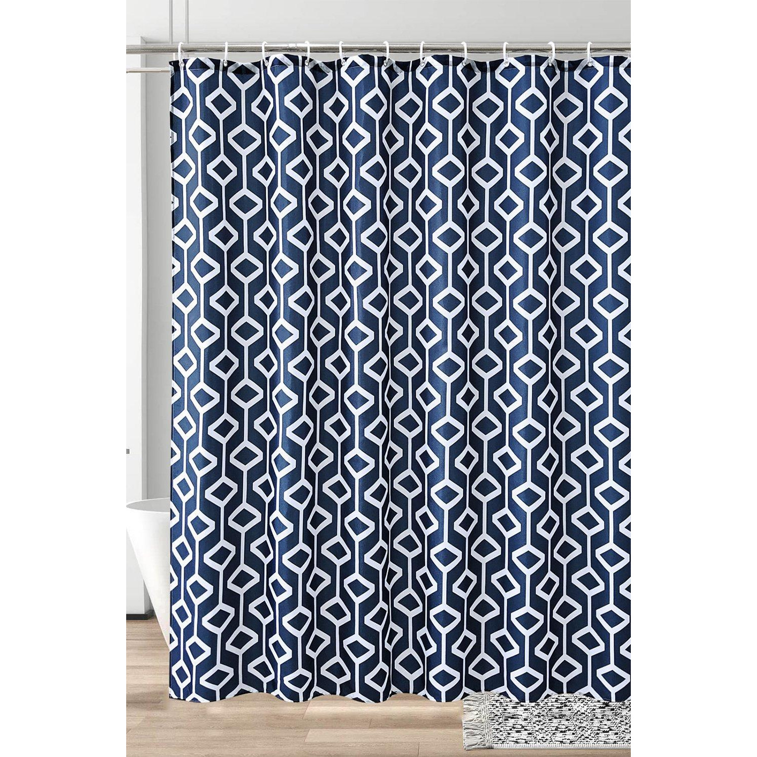 Abstract Geometic Shower Curtain, Navy Blue - 180cm x 180cm - image 1