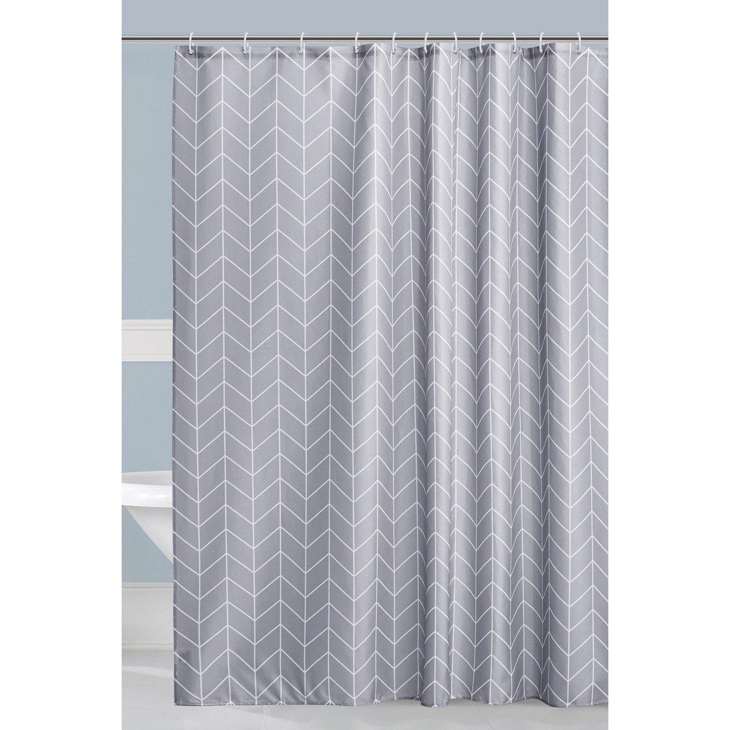 Geometric Lines Printed Polyester Shower Curtain - Grey - image 1