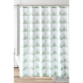Geometric Shower Curtain, White & Light Green - 180cm x 200cm - thumbnail 1