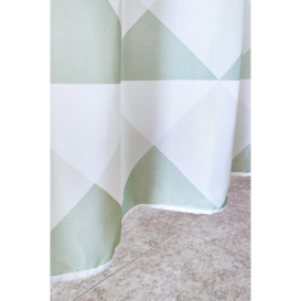 Geometric Shower Curtain, White & Light Green - 180cm x 200cm - thumbnail 3
