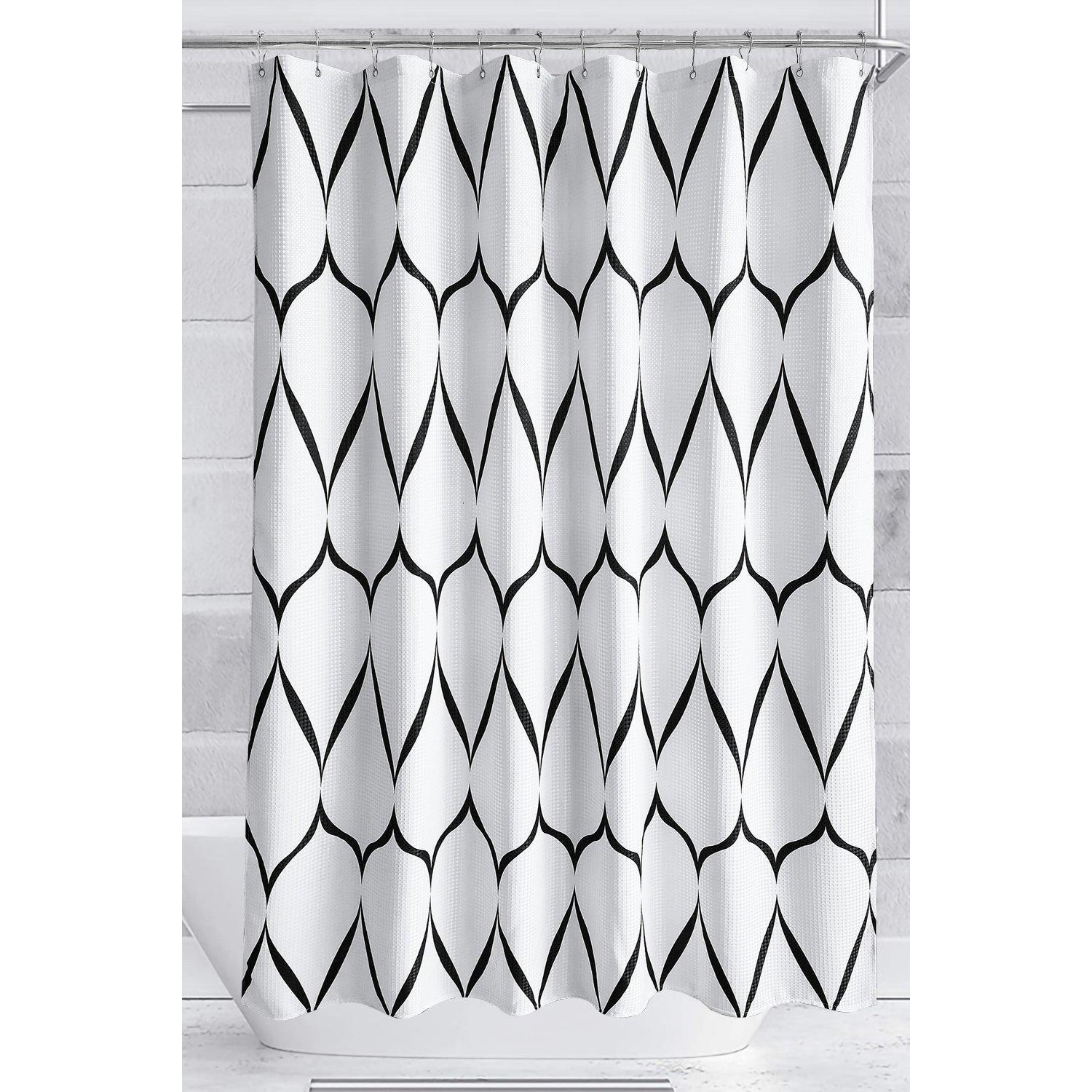 Lattice Design Shower Curtain, White & Black - 180cm x 180cm - image 1
