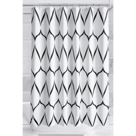 Lattice Design Shower Curtain, White & Black - 180cm x 180cm - thumbnail 1