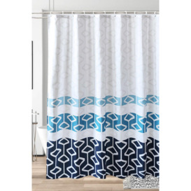 Abstract Geometic Shower Curtain, Navy Blue & Teal & White - 180cm x 180cm - thumbnail 1