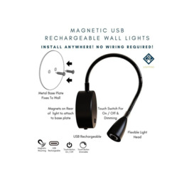 CGC Lighting 'Matilda' Black Adjustable Flexible Neck LED Rechargeable Magnetic USB Reading Bedside Wall Light - thumbnail 2