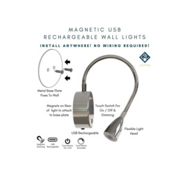 CGC Lighting 'Matilda' Satin Nickel Adjustable Flexible Neck LED Rechargeable Magnetic USB Reading Bedside Wall Light - thumbnail 2