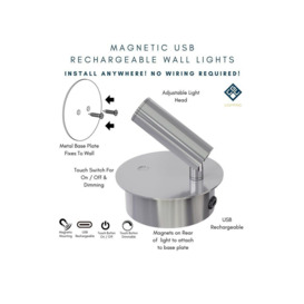 CGC Lighting 'Scarlet' Satin Nickel Adjustable Head LED Rechargeable Magnetic USB Reading Bedside Wall Light - thumbnail 2