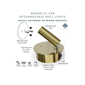 CGC Lighting 'Scarlet' Satin Gold Adjustable Head LED Rechargeable Magnetic USB Reading Bedside Wall Light - thumbnail 2