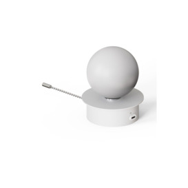 CGC Lighting 'Macie' White & White Opal Globe LED Rechargeable Magnetic USB Reading Bedside Wall Light Pull Cord Switch - thumbnail 2