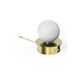CGC Lighting 'Macie' Satin Gold & White Opal Globe LED Rechargeable Magnetic USB Reading Bedside Wall Light Pull Cord Switch - thumbnail 2