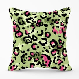 Green And Pink Leopard Print Outdoor Cushion