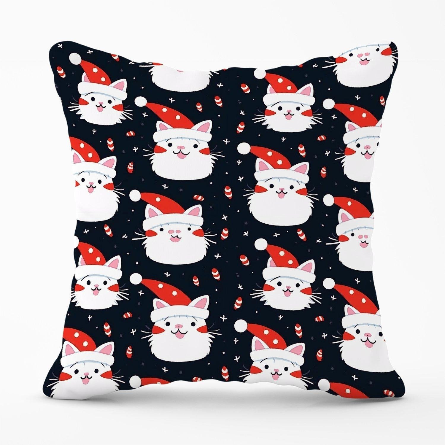 Cute Cats Wearing Santa Claus Hats Outdoor Cushion - image 1