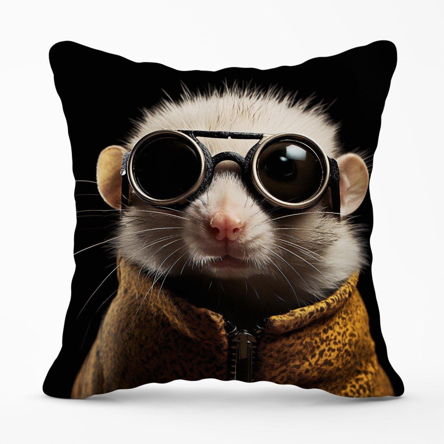 Realistic Doormouse with Glasses Outdoor Cushion - image 1