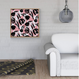 Nature Flat Spring Flower Motif In Pink And Black Color Framed Canvas - thumbnail 2