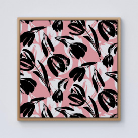 Nature Flat Spring Flower Motif In Pink And Black Color Framed Canvas - thumbnail 1