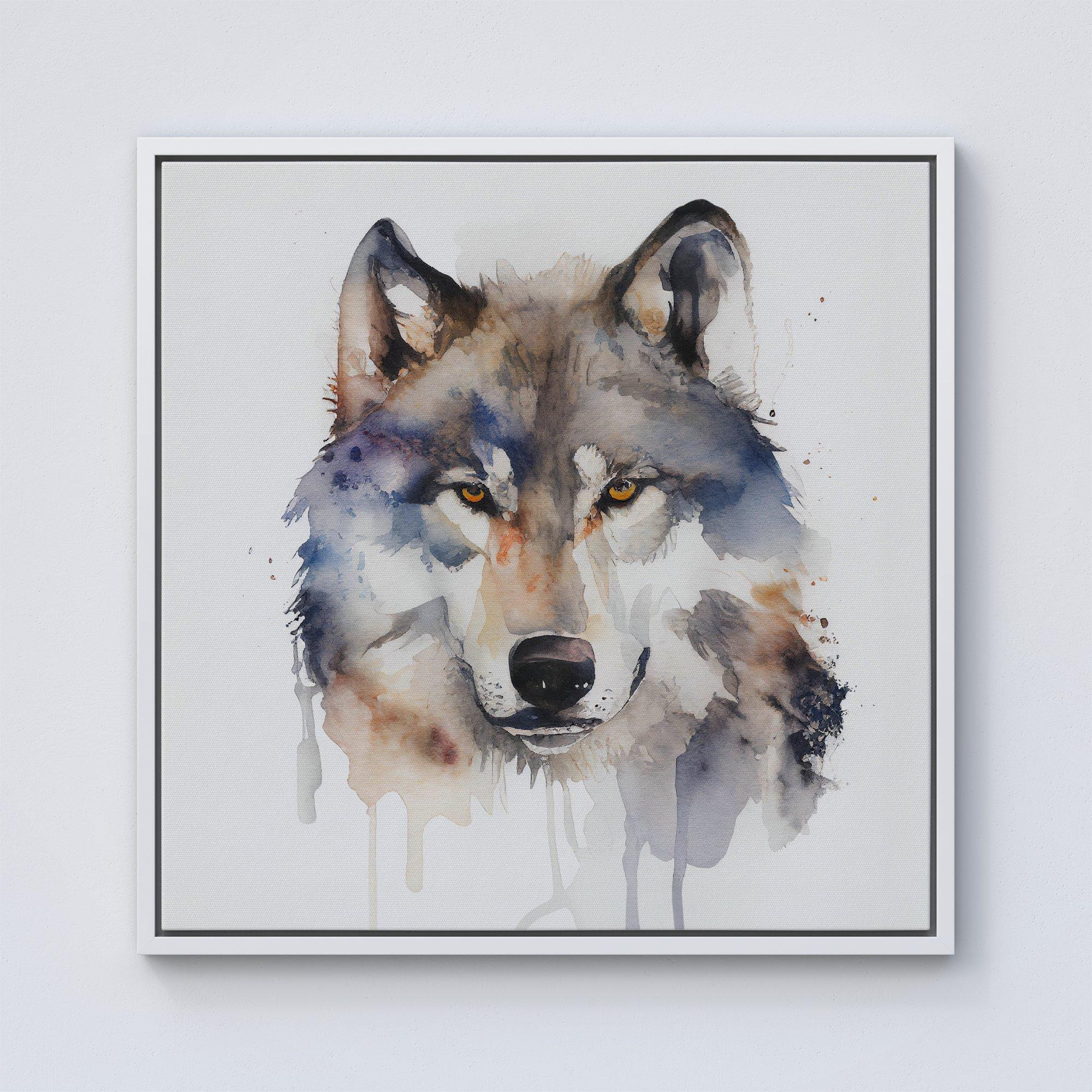 Wolf Watercolour Framed Canvas - image 1