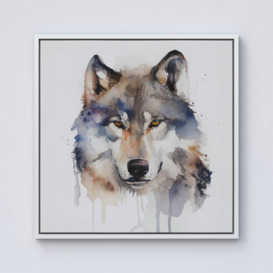 Wolf Watercolour Framed Canvas - thumbnail 1