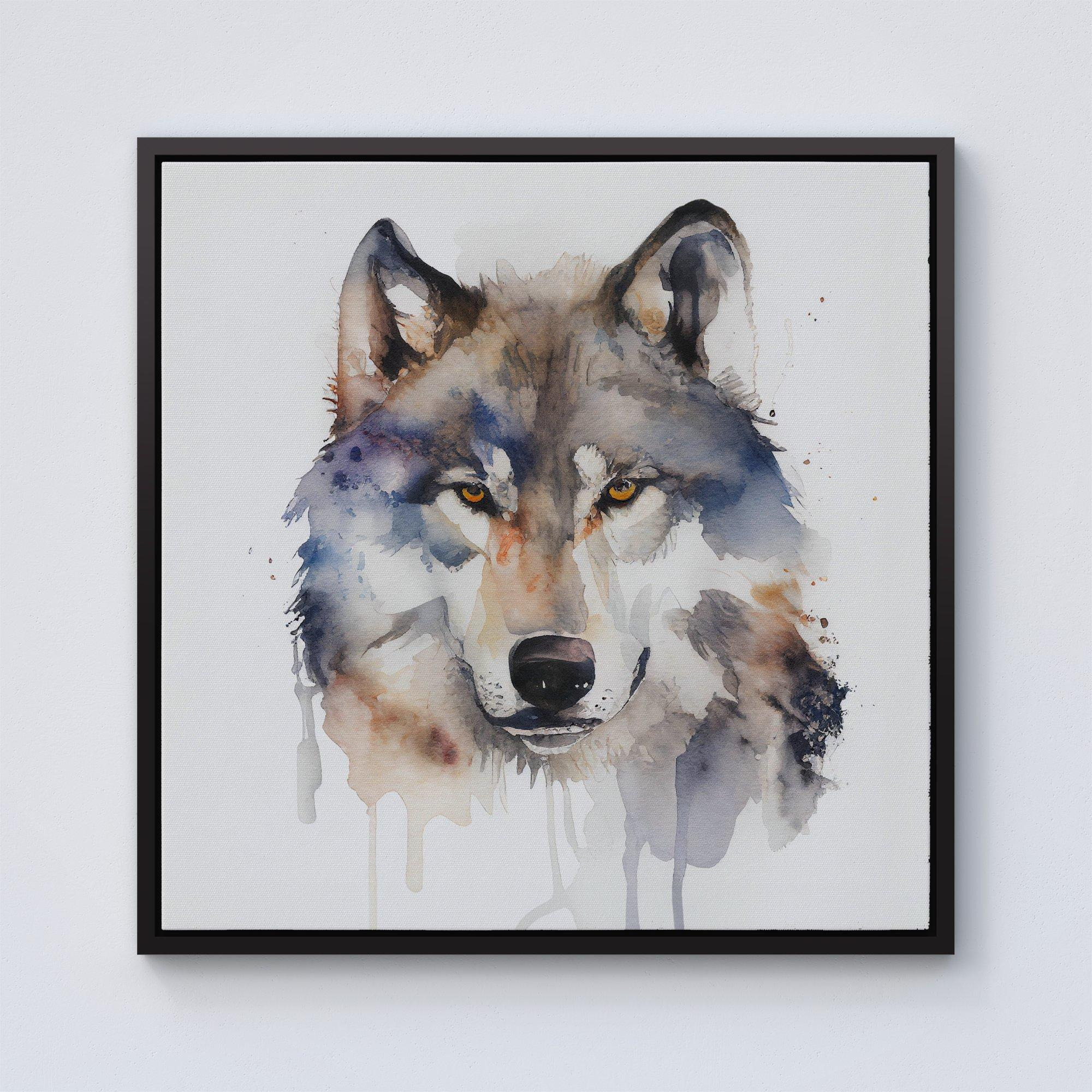 Wolf Watercolour Framed Canvas - image 1