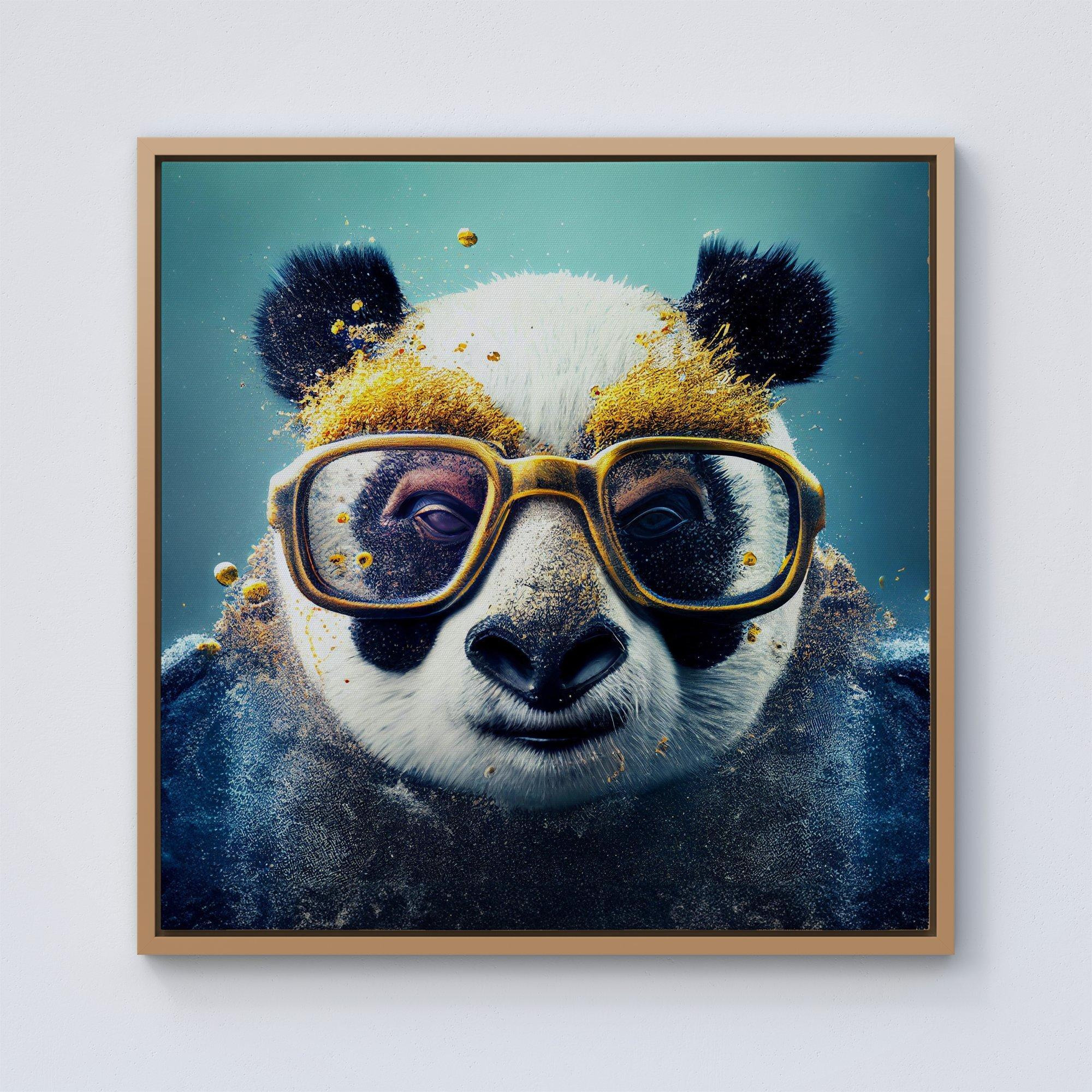 Panda With Golden Glasses Splashart Framed Canvas - image 1