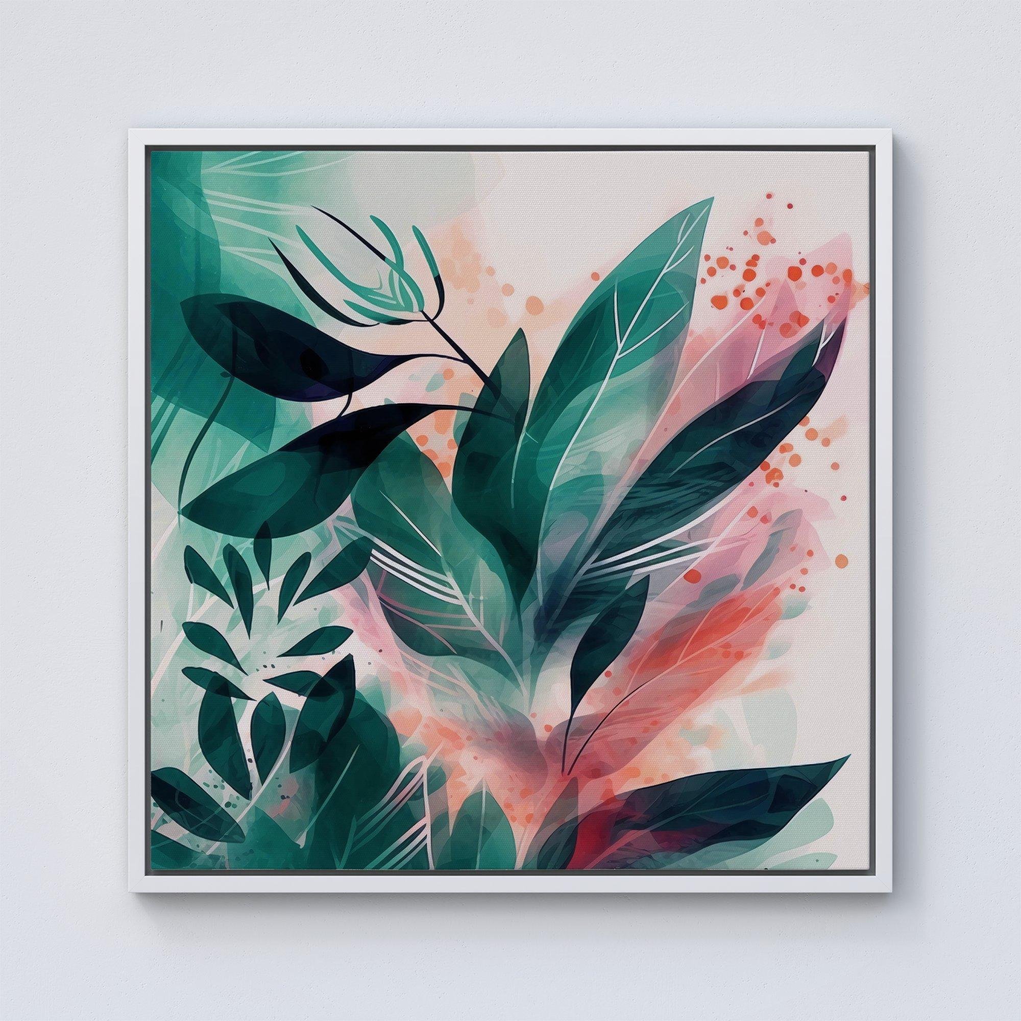 Green Feather leaves Tropical Framed Canvas - image 1