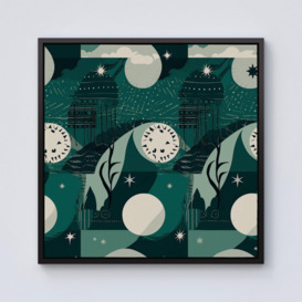 Abstact Green Cream Moon and Stars Framed Canvas