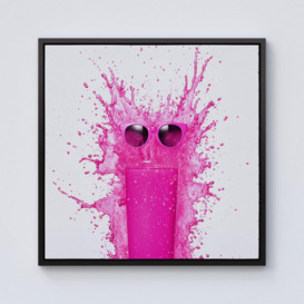 Pink Splashart Glass With Glasses Framed Canvas