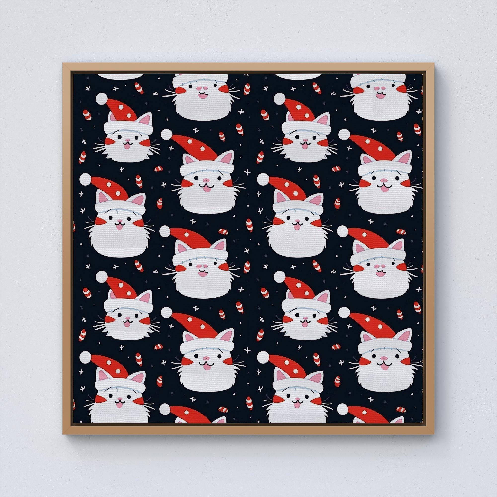 Cute Cats Wearing Santa Claus Hats Framed Canvas - image 1