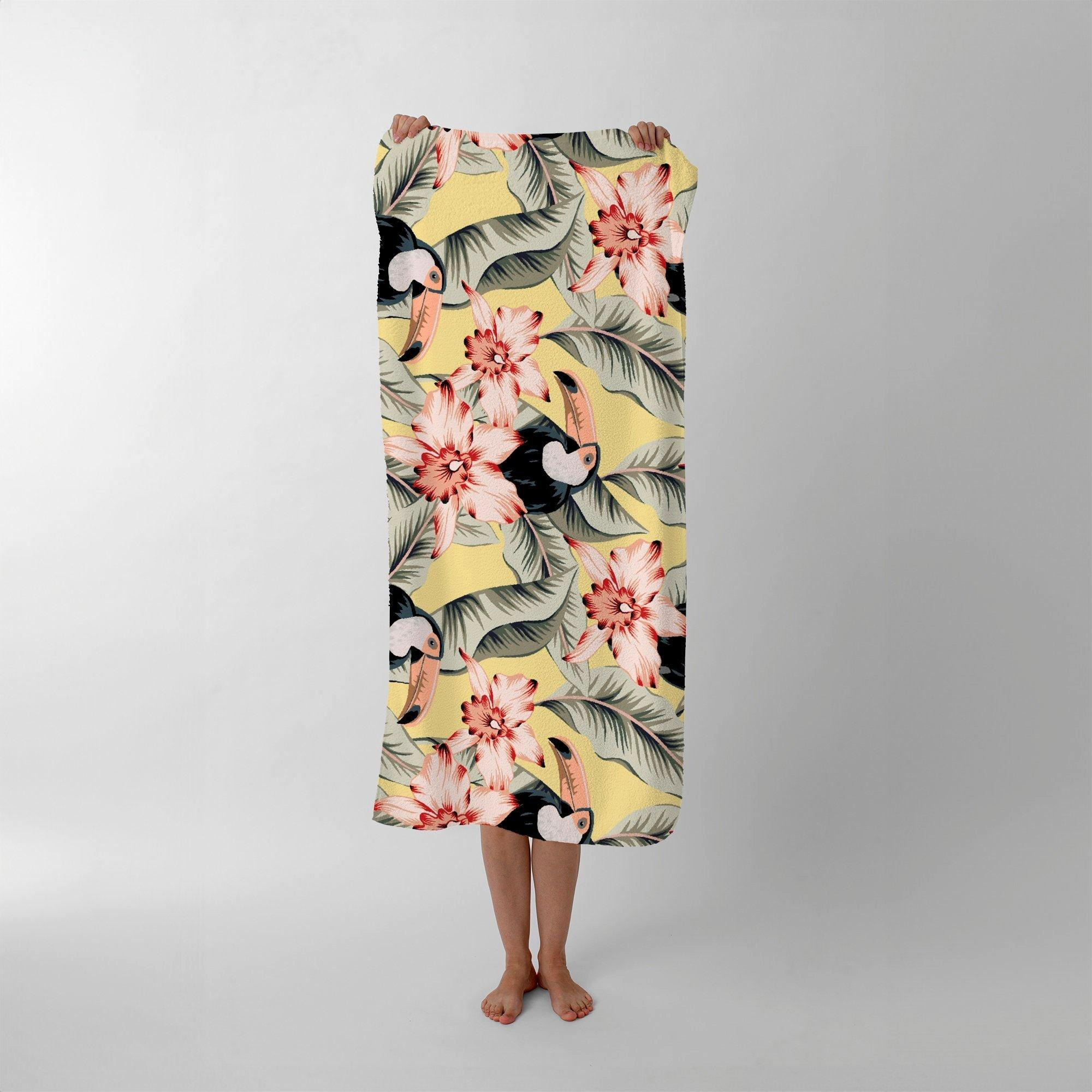 Toucans, Orchids And Palm Leaves Beach Towel - image 1