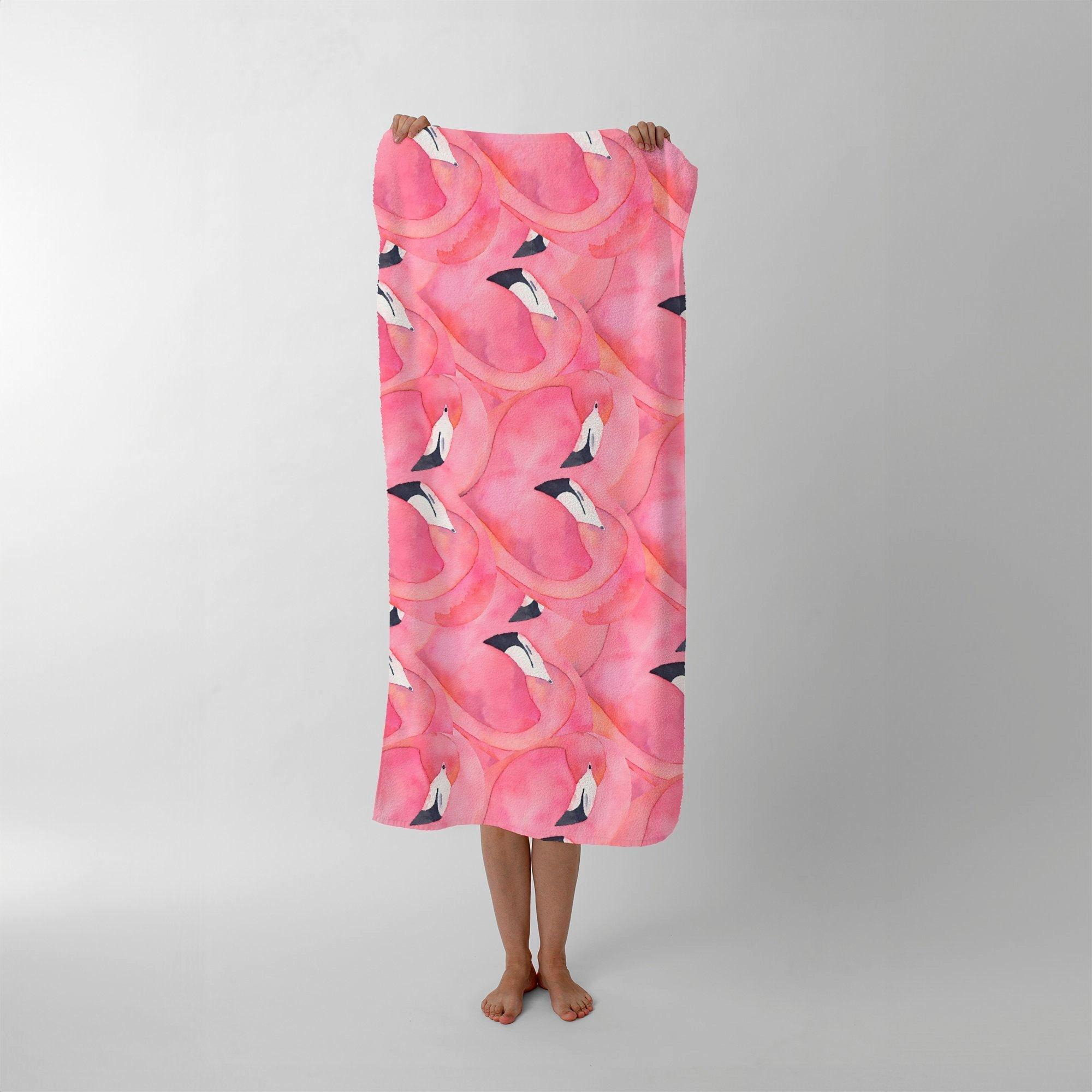 Watercolour Flamingo Hearts Beach Towel - image 1