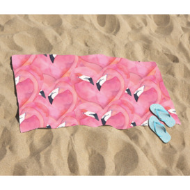 Watercolour Flamingo Hearts Beach Towel - thumbnail 2