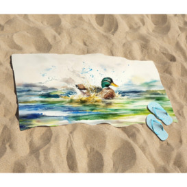 Splashing Mallard Watercolour Beach Towel - thumbnail 2