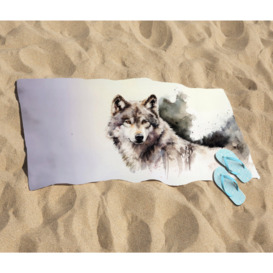 Loyal Wolf Watercolour Beach Towel - thumbnail 2