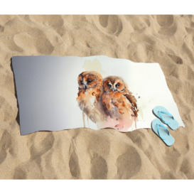 Loving Tawny Owls Watercolour Beach Towel - thumbnail 2