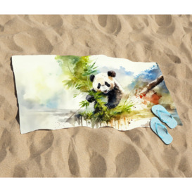 Panda Eating Bamboo Watercolour Beach Towel - thumbnail 2